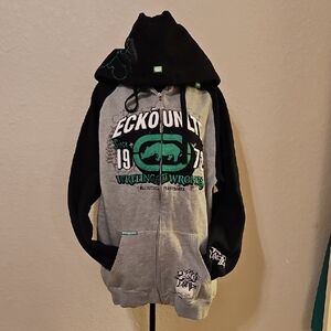 Ecko Unlimited Gray and Black Hoodie with Green Accents